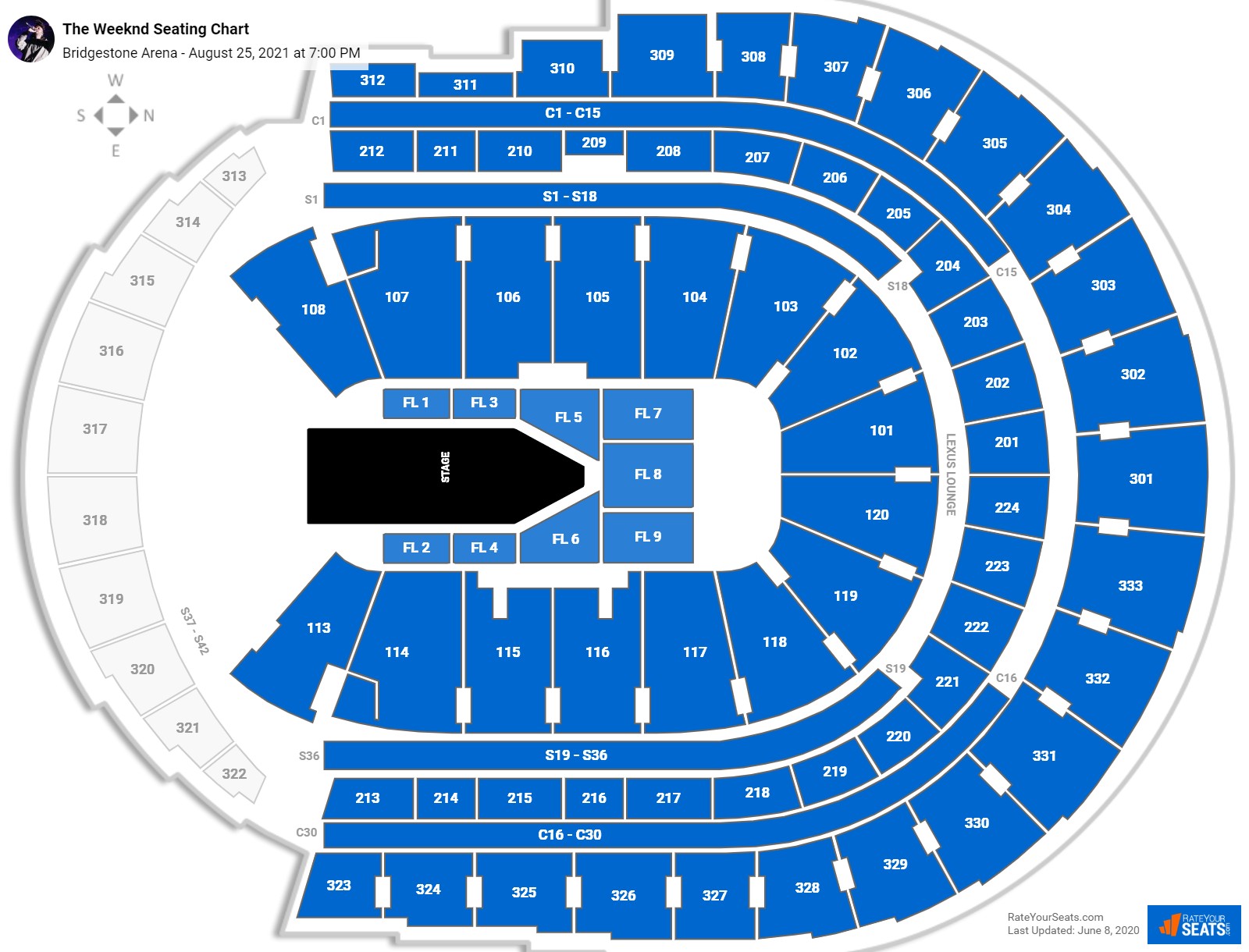 The Weeknd seating chart Bridgestone Arena
