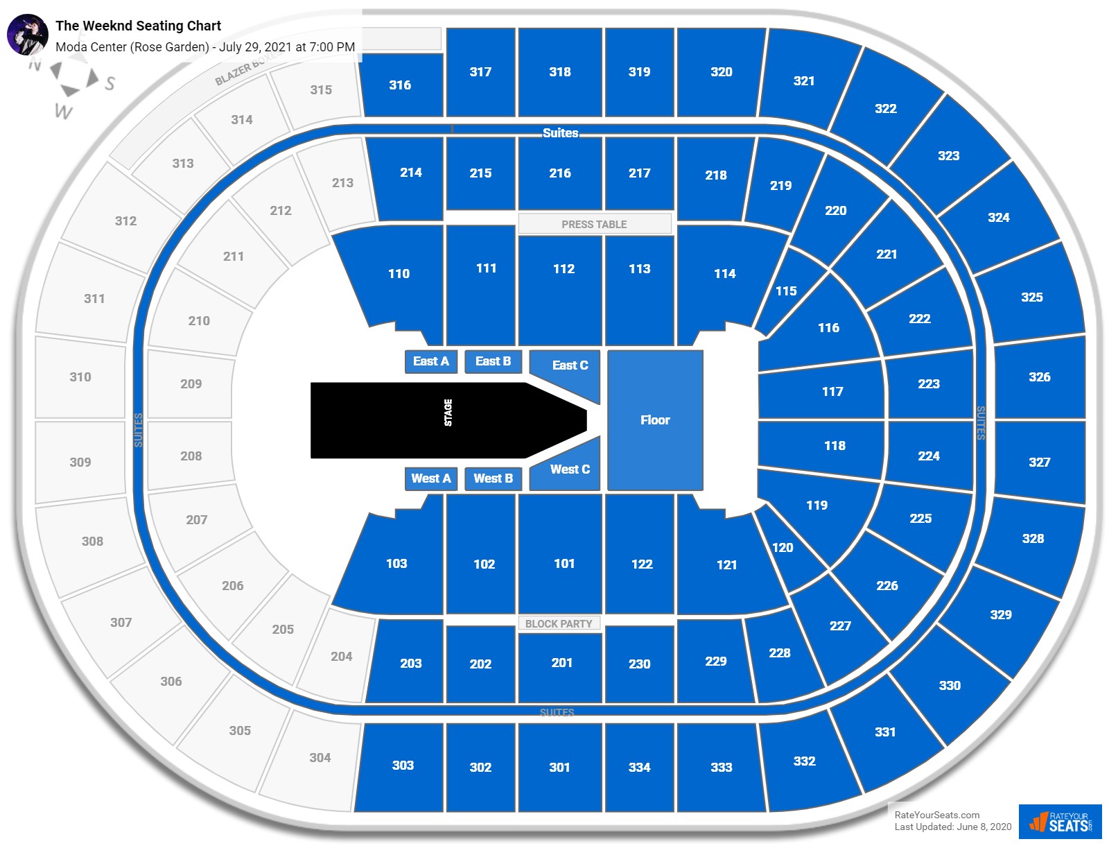 Moda Center Seating Charts for Concerts - RateYourSeats.com