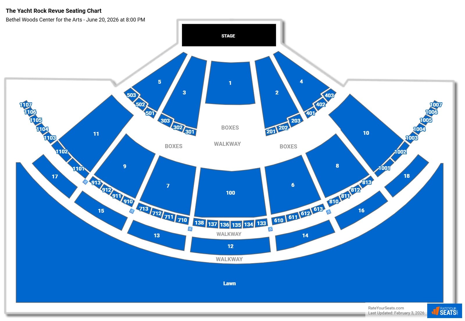 The Yacht Rock Revue seating chart Bethel Woods Center for the Arts