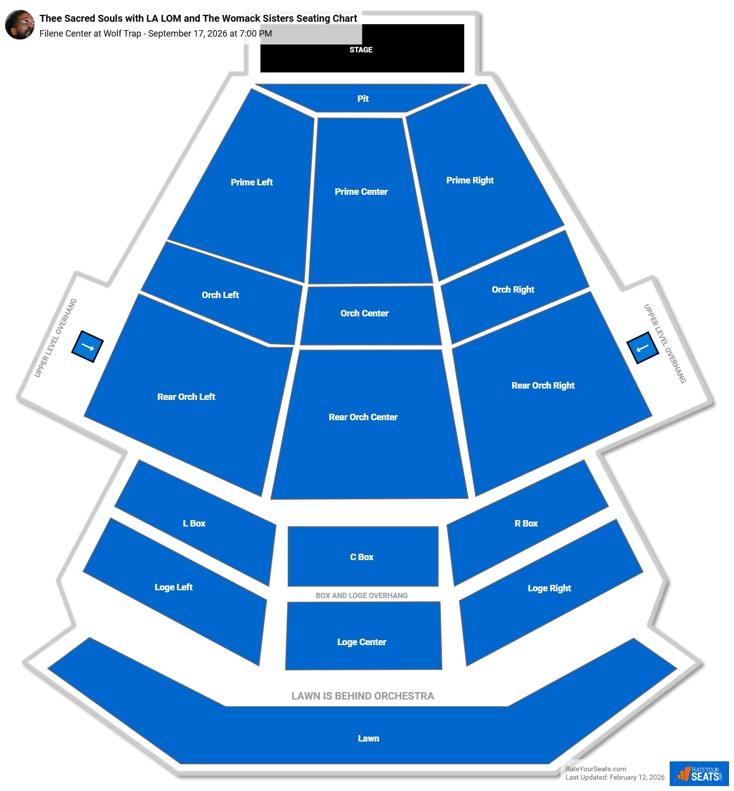 Thee Sacred Souls with LA LOM seating chart Filene Center at Wolf Trap