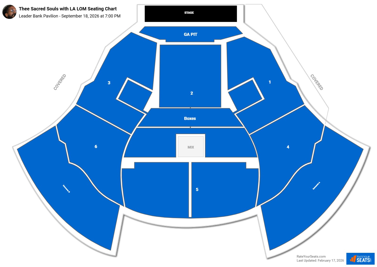 Thee Sacred Souls with LA LOM seating chart Leader Bank Pavilion