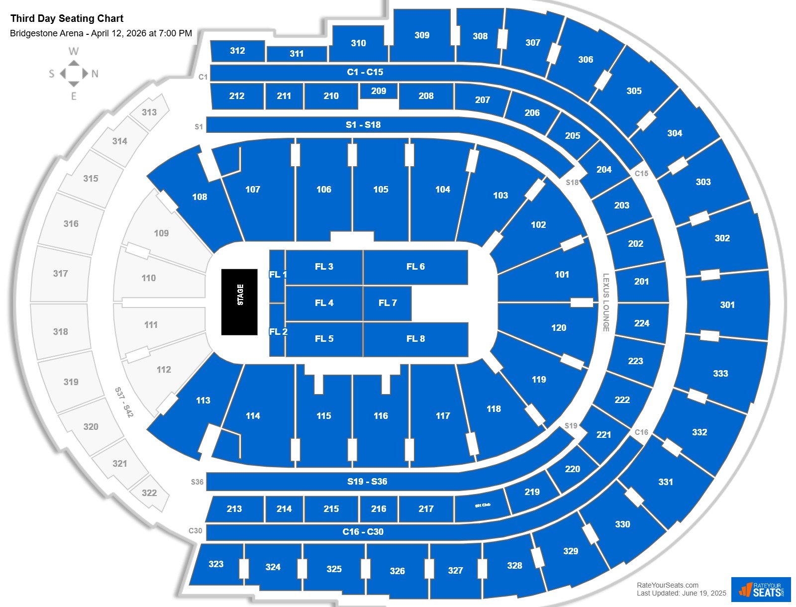 Third Day seating chart Bridgestone Arena