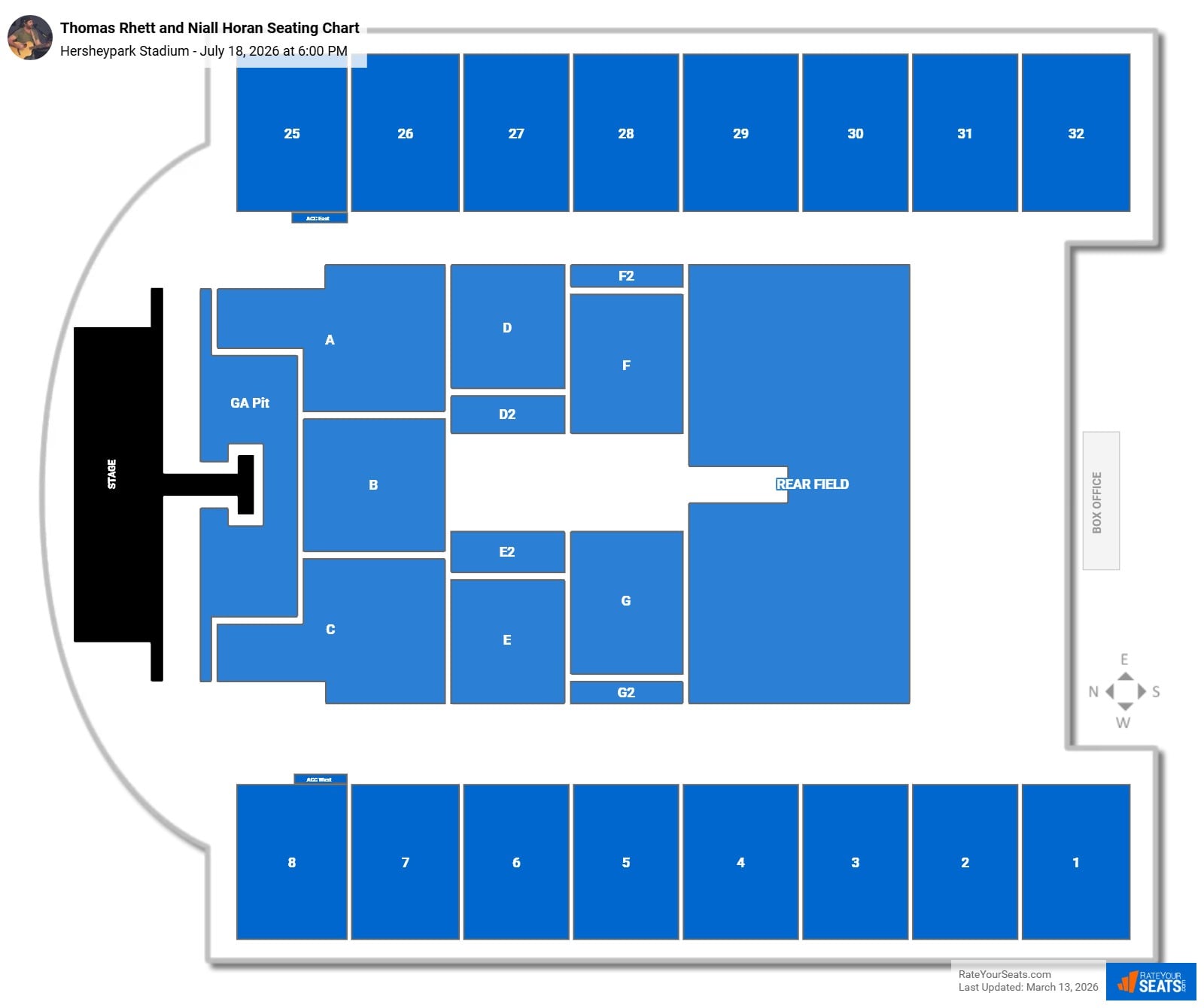 Thomas Rhett and Niall Horan seating chart Hersheypark Stadium