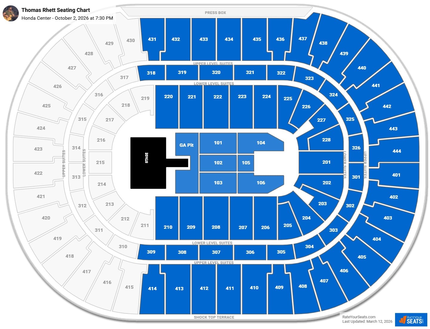 Thomas Rhett seating chart Honda Center