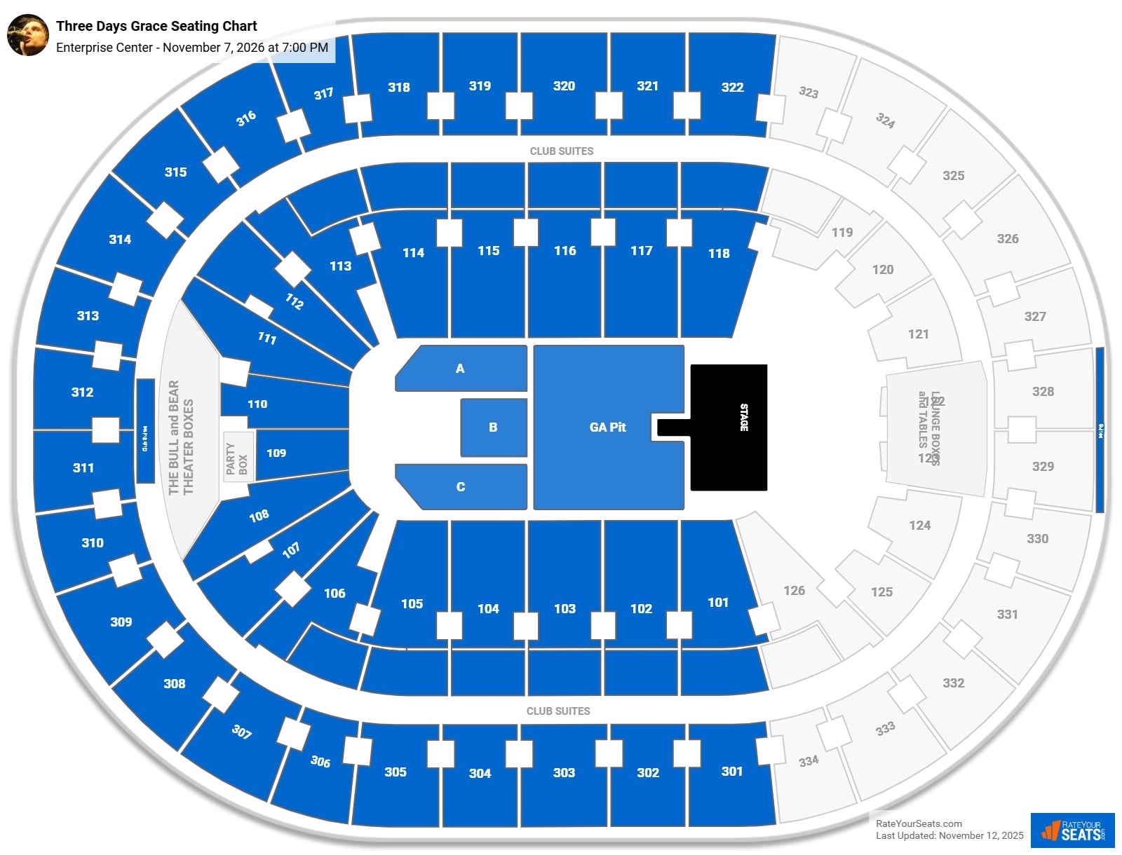 Three Days Grace seating chart Enterprise Center