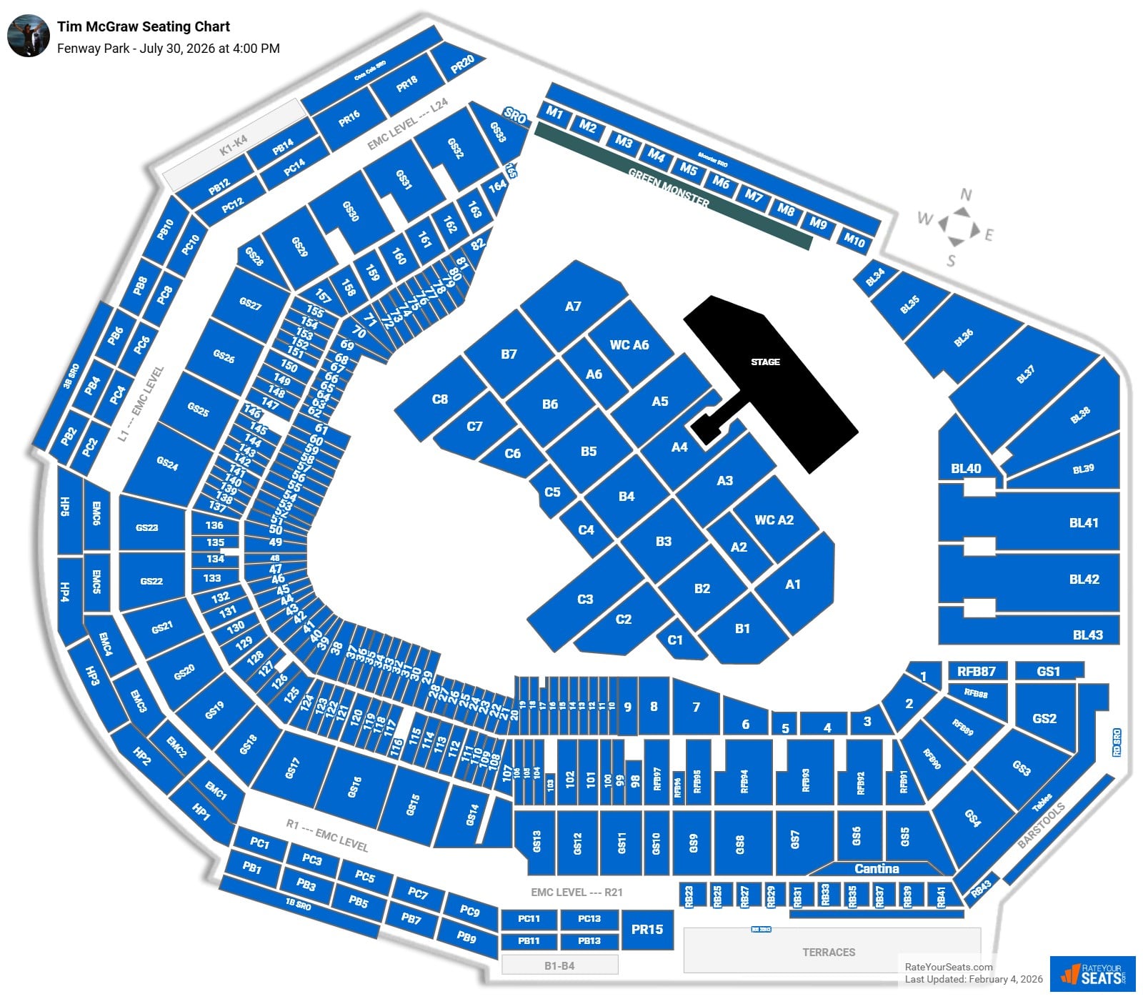Tim McGraw seating chart Fenway Park