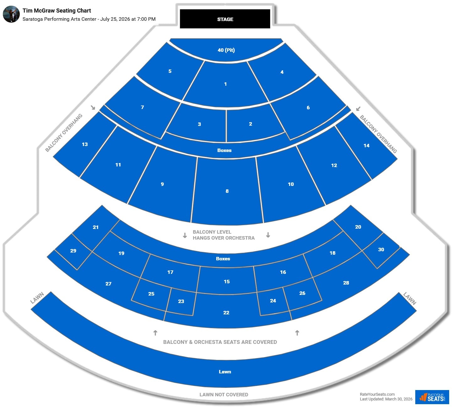 Tim McGraw seating chart Saratoga Performing Arts Center