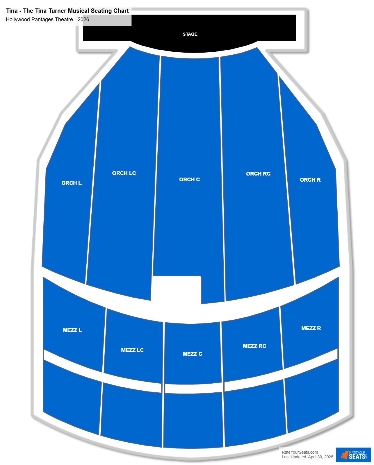 Tina - The Tina Turner Musical seating chart Hollywood Pantages Theatre