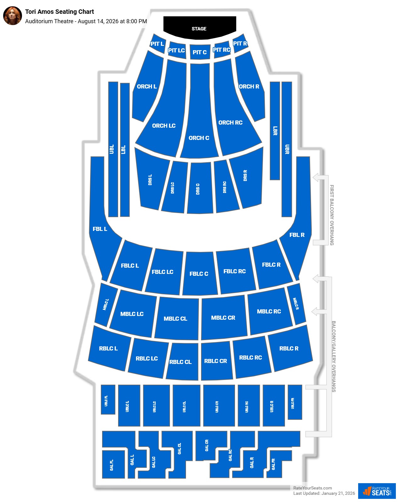 Tori Amos seating chart Auditorium Theatre