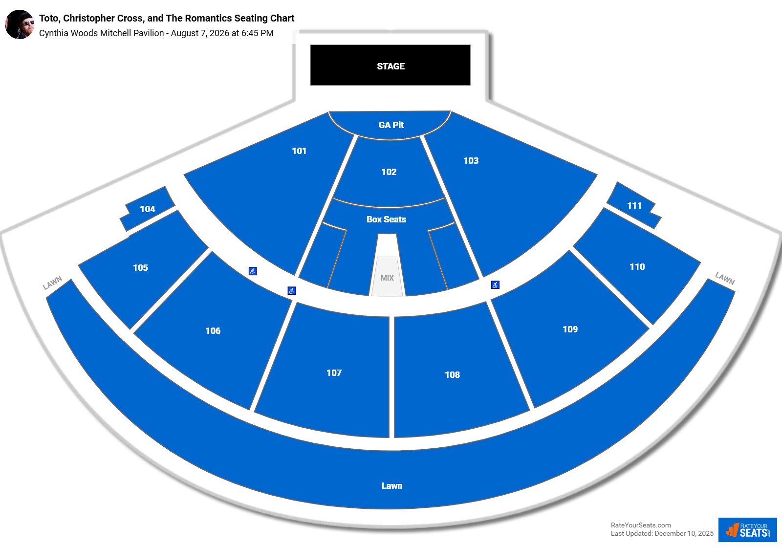 Toto, Christopher Cross, and The Romantics seating chart Cynthia Woods Mitchell Pavilion