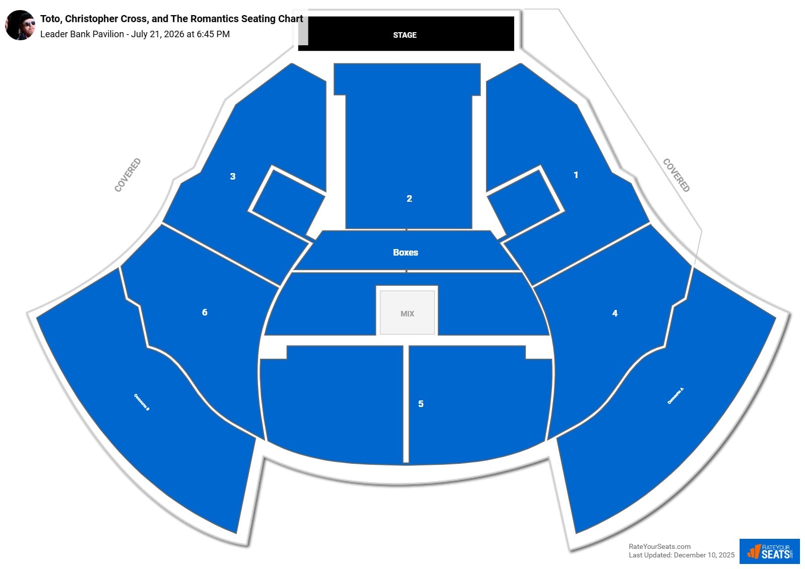 Toto, Christopher Cross, and The Romantics seating chart Leader Bank Pavilion