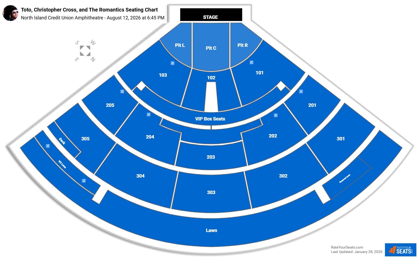 Toto, Christopher Cross, and The Romantics seating chart North Island Credit Union Amphitheatre (Chula Vista)