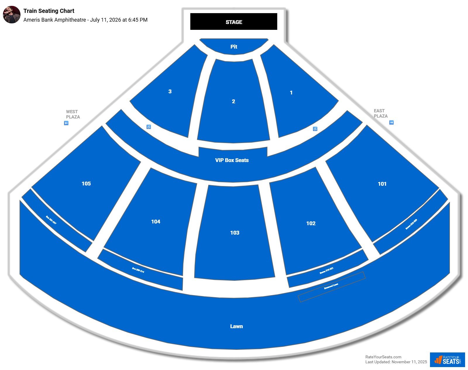 Train seating chart Ameris Bank Amphitheatre
