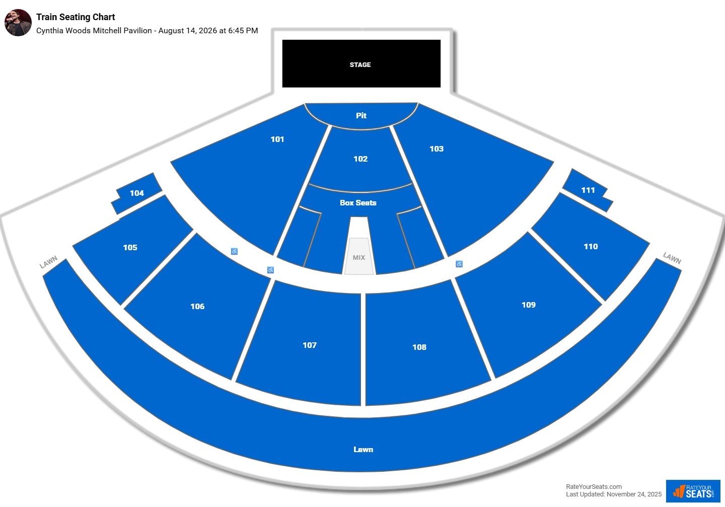 Train seating chart Cynthia Woods Mitchell Pavilion