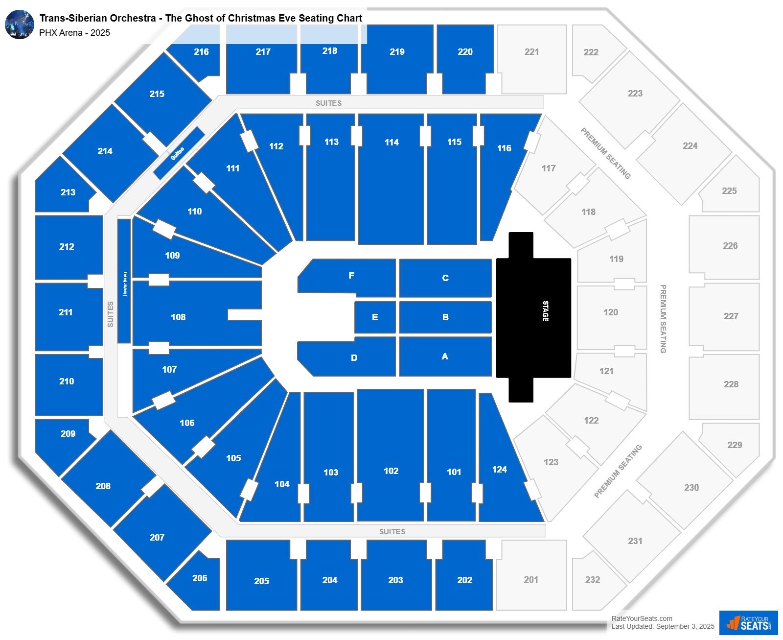 Trans-Siberian Orchestra - The Ghost of Christmas Eve seating chart PHX Arena