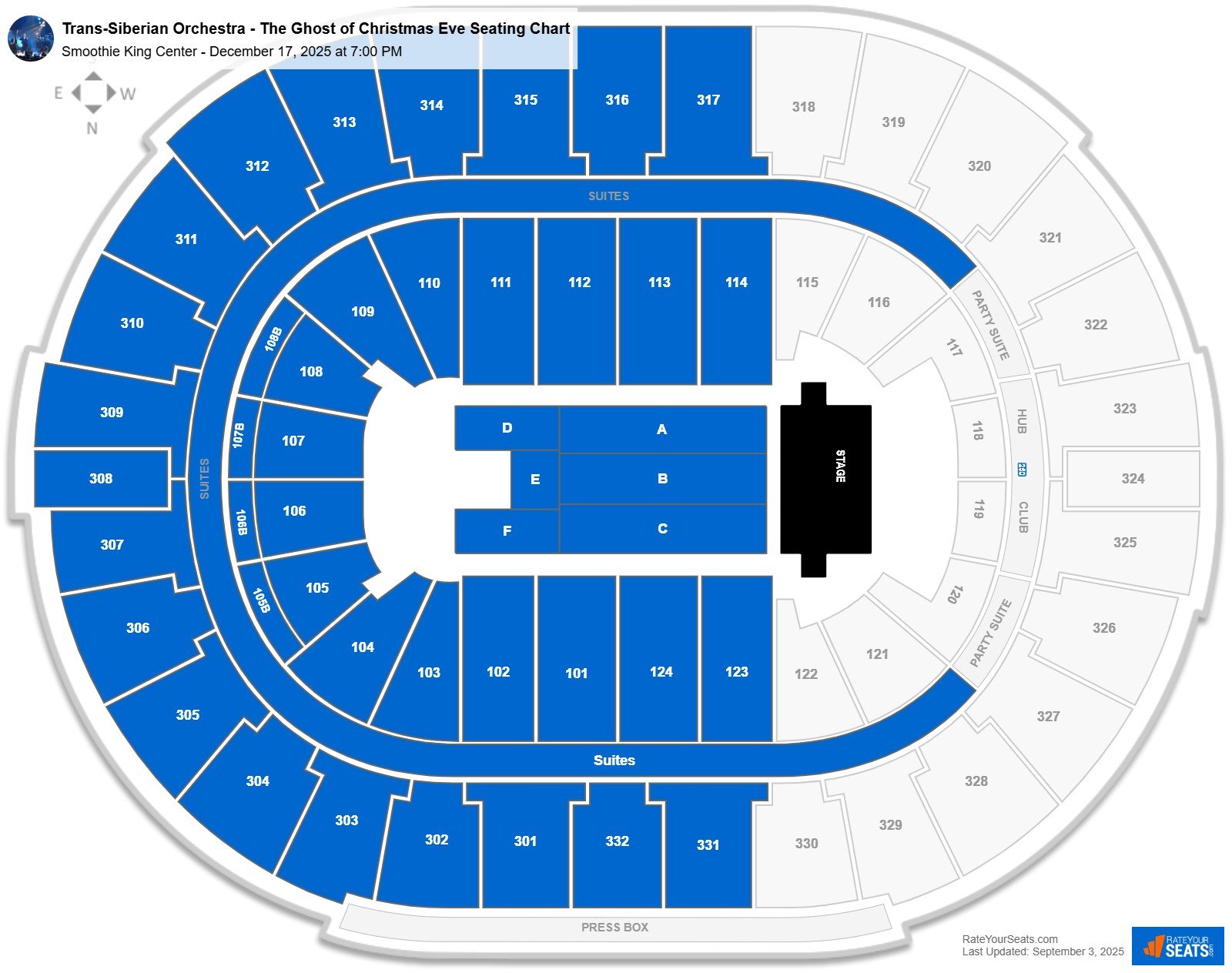 Trans-Siberian Orchestra - The Ghost of Christmas Eve seating chart Smoothie King Center