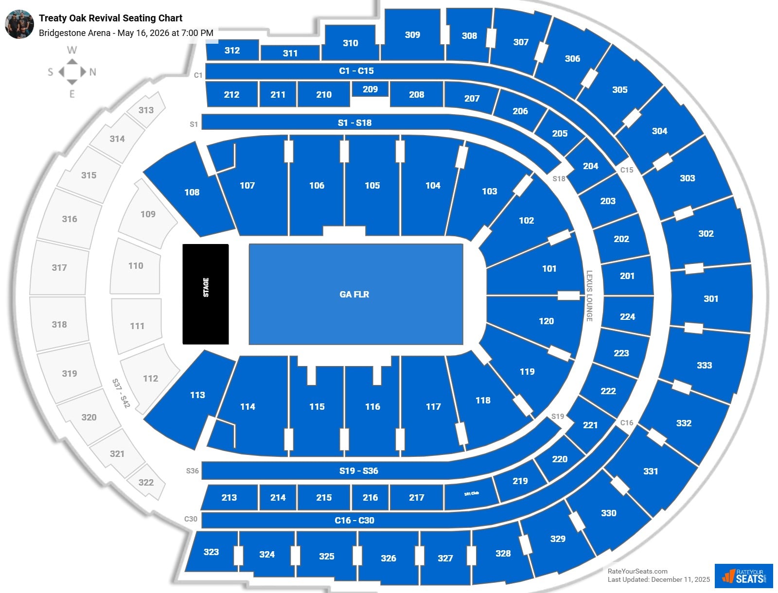Treaty Oak Revival seating chart Bridgestone Arena