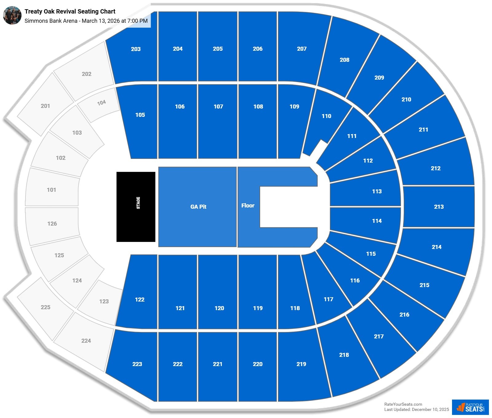Treaty Oak Revival seating chart Simmons Bank Arena