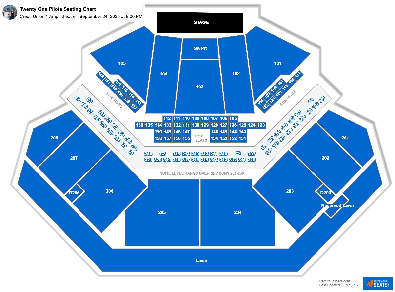 Twenty One Pilots seating chart Credit Union 1 Amphitheatre