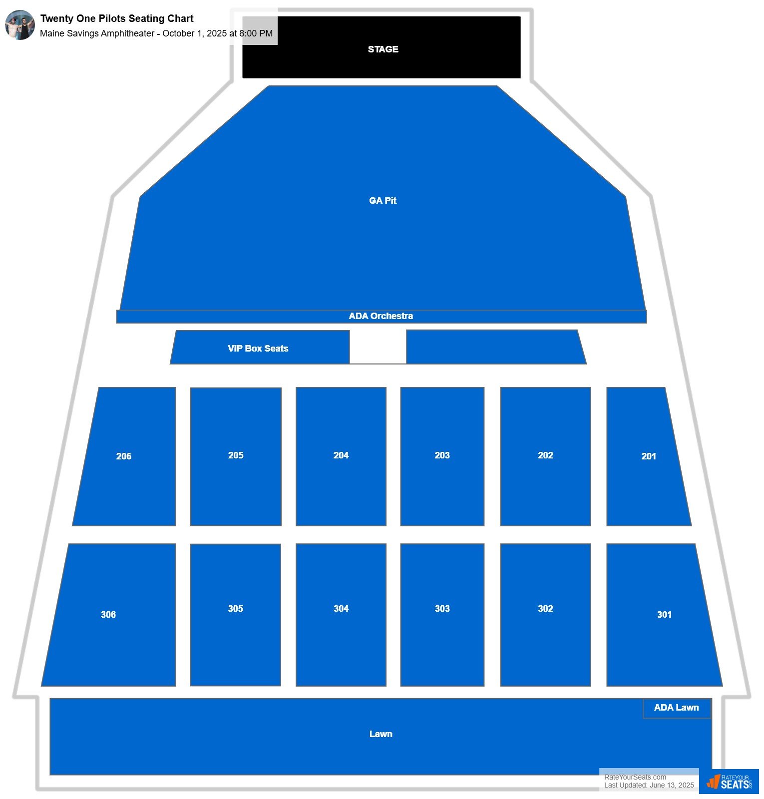 Twenty One Pilots seating chart Maine Savings Amphitheater