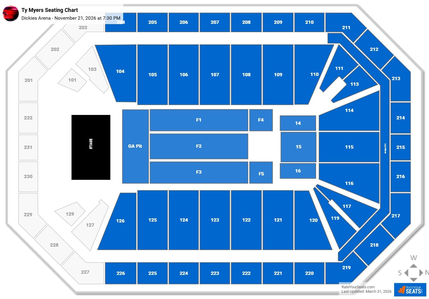 Ty Myers seating chart Dickies Arena