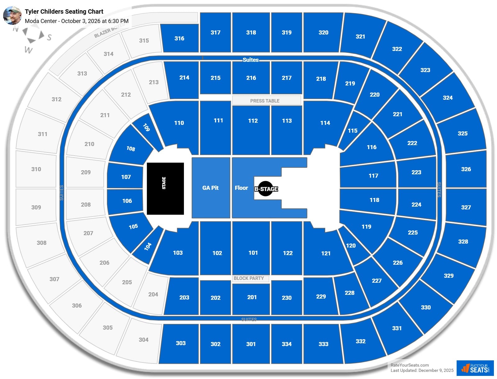 Tyler Childers seating chart Moda Center