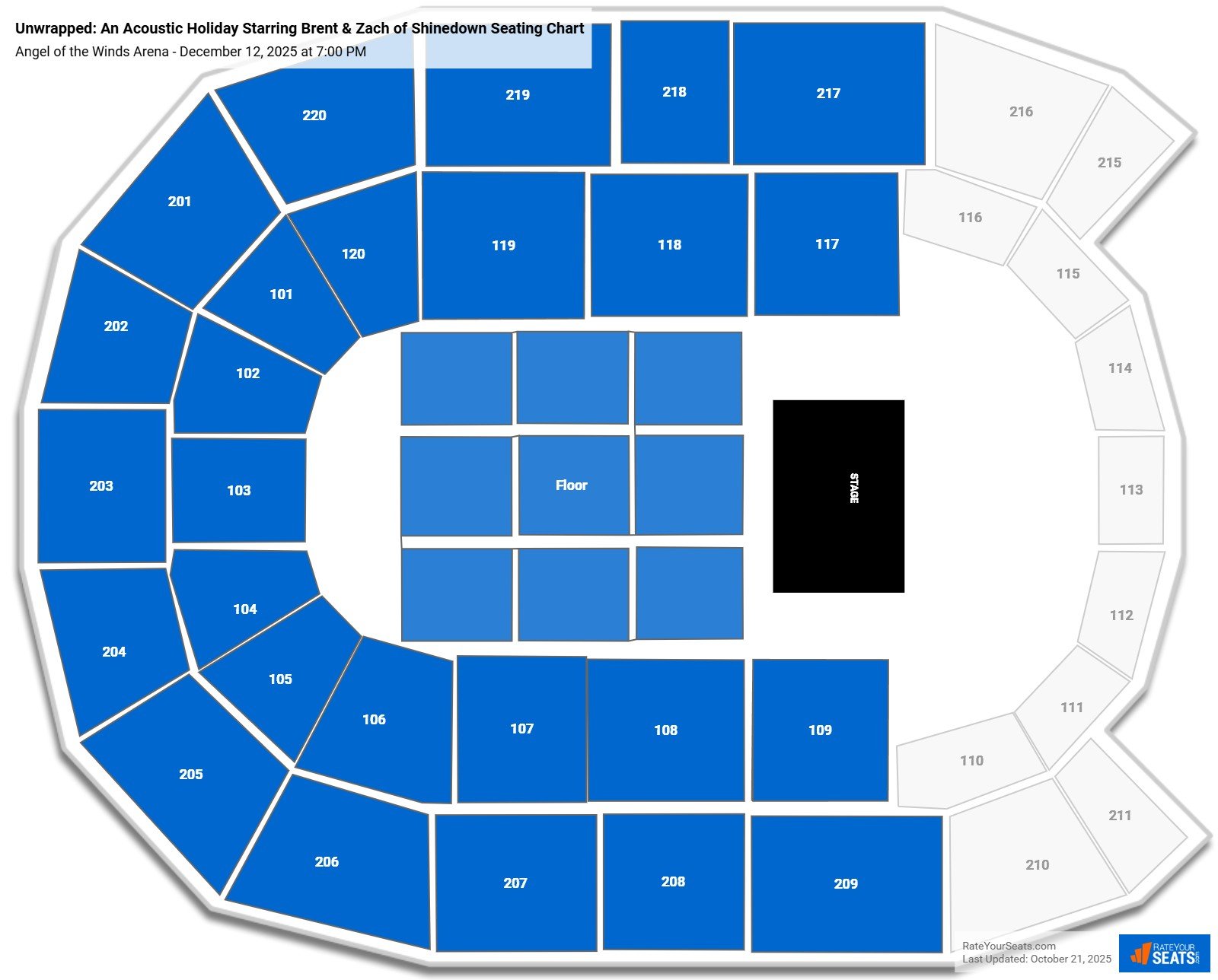 Unwrapped: An Acoustic Holiday Starring Brent & Zach of Shinedown seating chart Angel of the Winds Arena