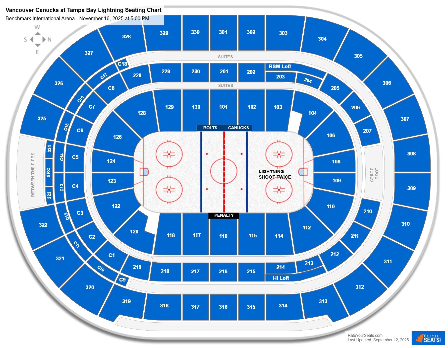 Vancouver Canucks at Tampa Bay Lightning seating chart Benchmark International Arena