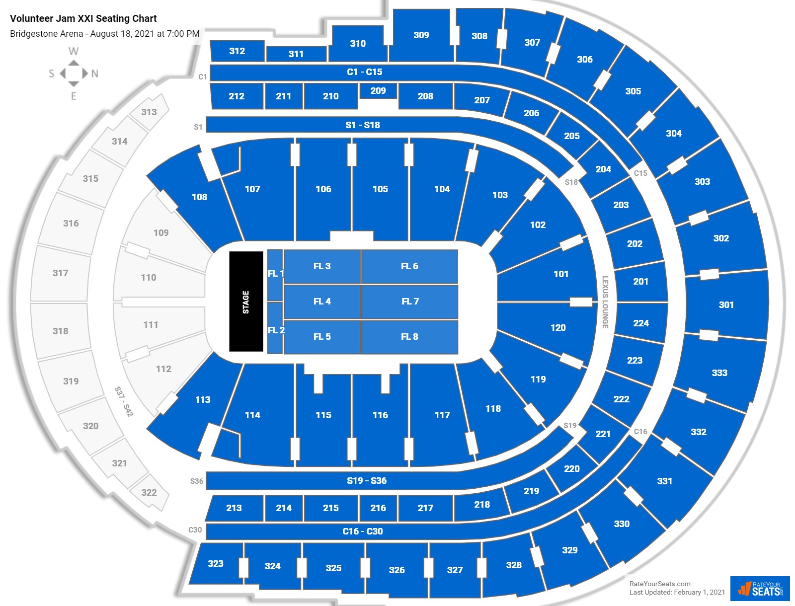 Volunteer Jam XXI seating chart Bridgestone Arena