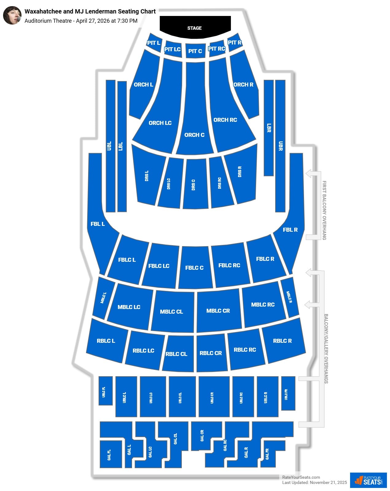 Waxahatchee and MJ Lenderman seating chart Auditorium Theatre
