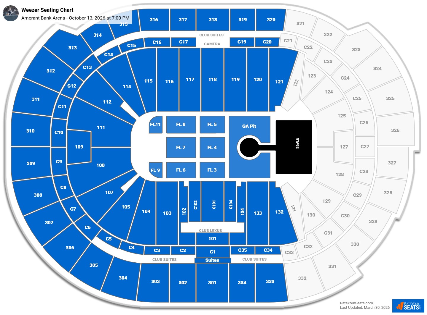 Weezer seating chart Amerant Bank Arena