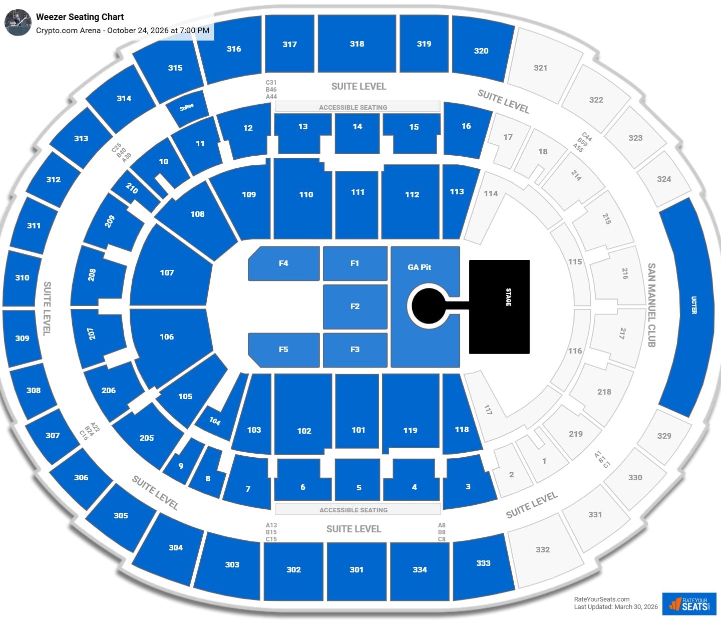 Weezer seating chart Crypto.com Arena