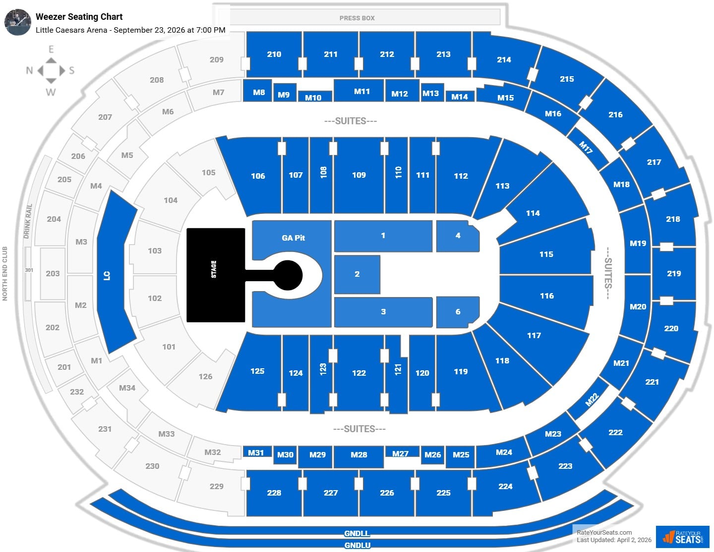 Weezer seating chart Little Caesars Arena
