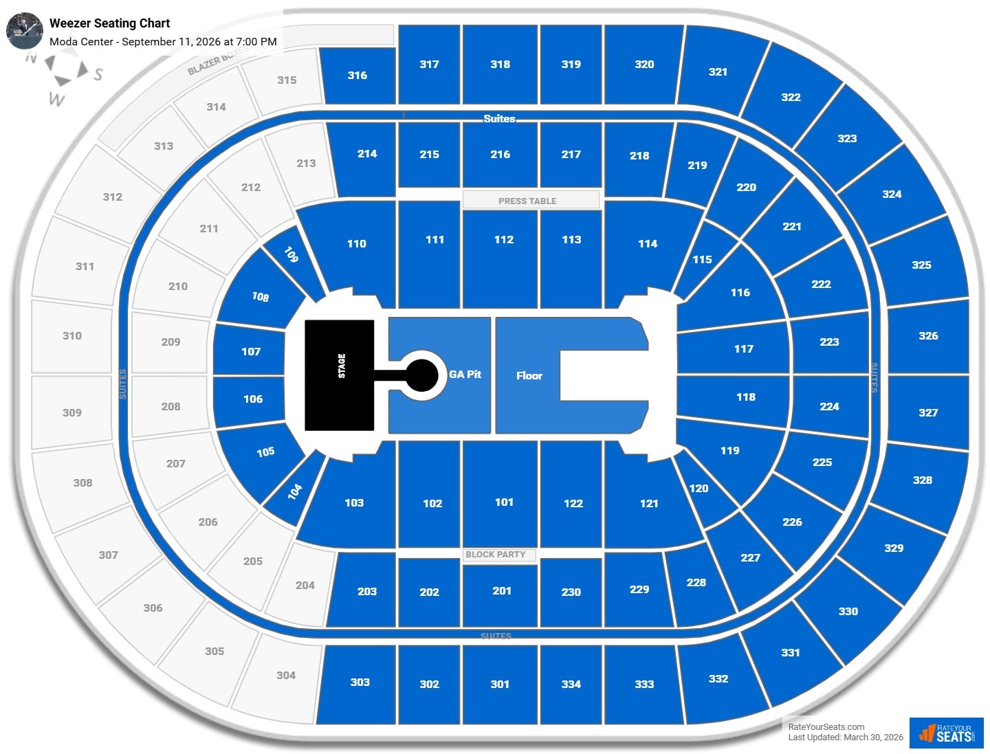 Weezer seating chart Moda Center