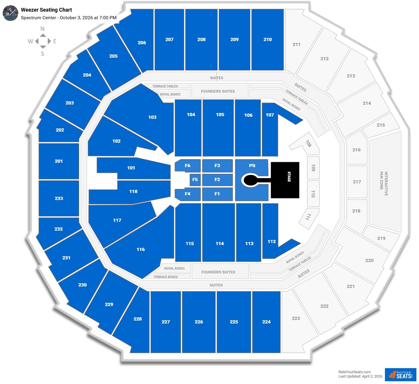 Weezer seating chart Spectrum Center