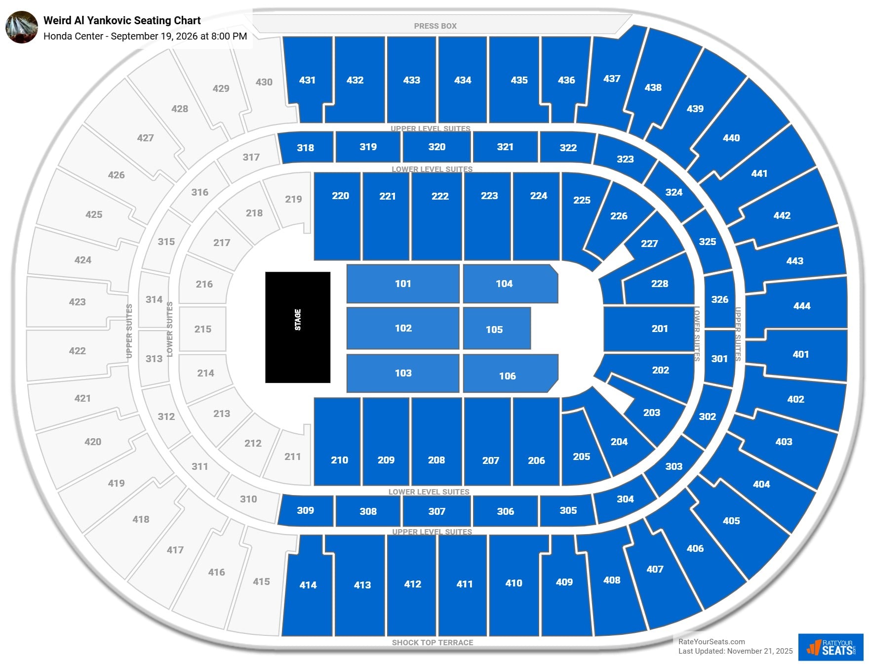 Weird Al Yankovic seating chart Honda Center