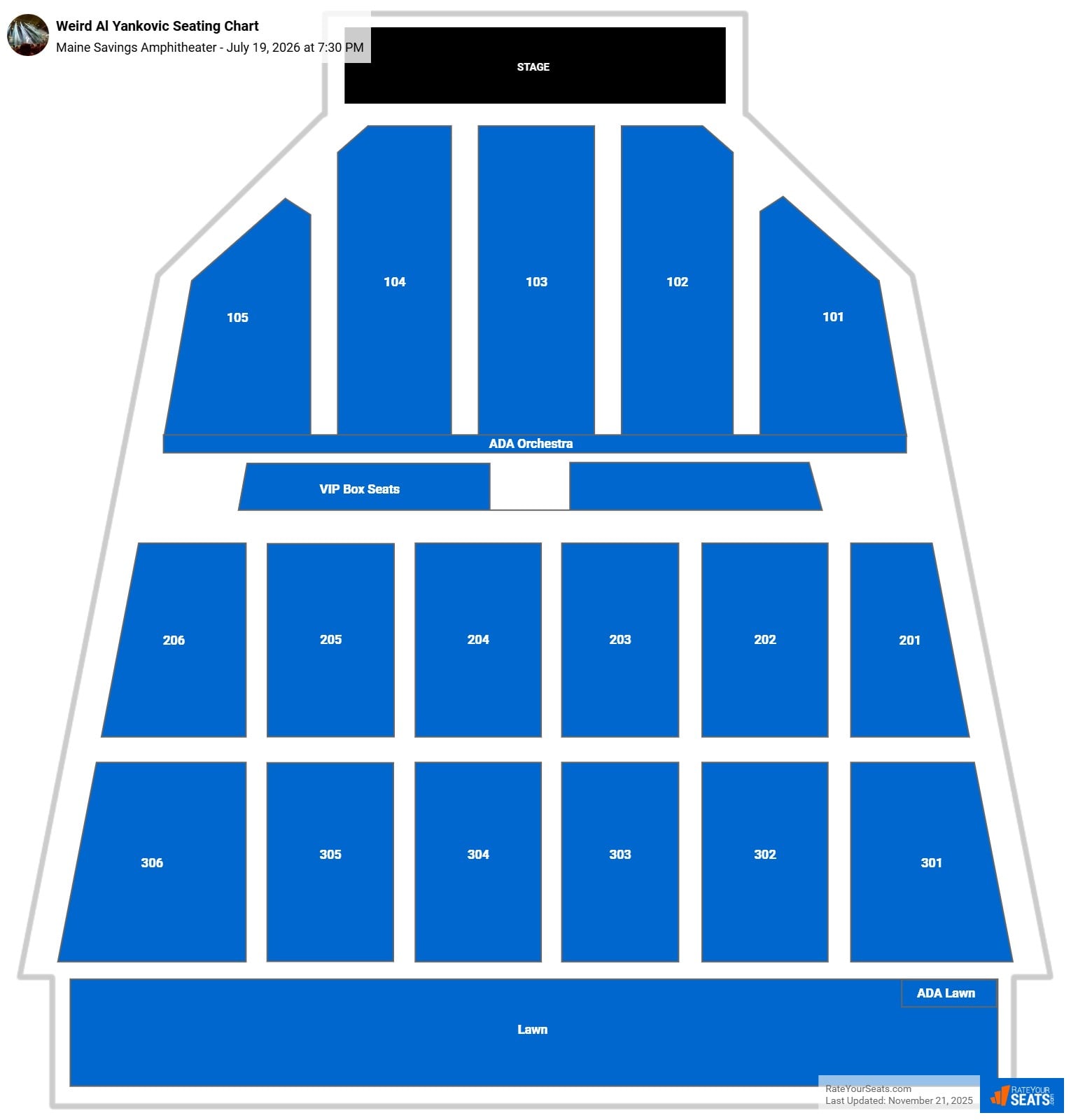 Weird Al Yankovic seating chart Maine Savings Amphitheater