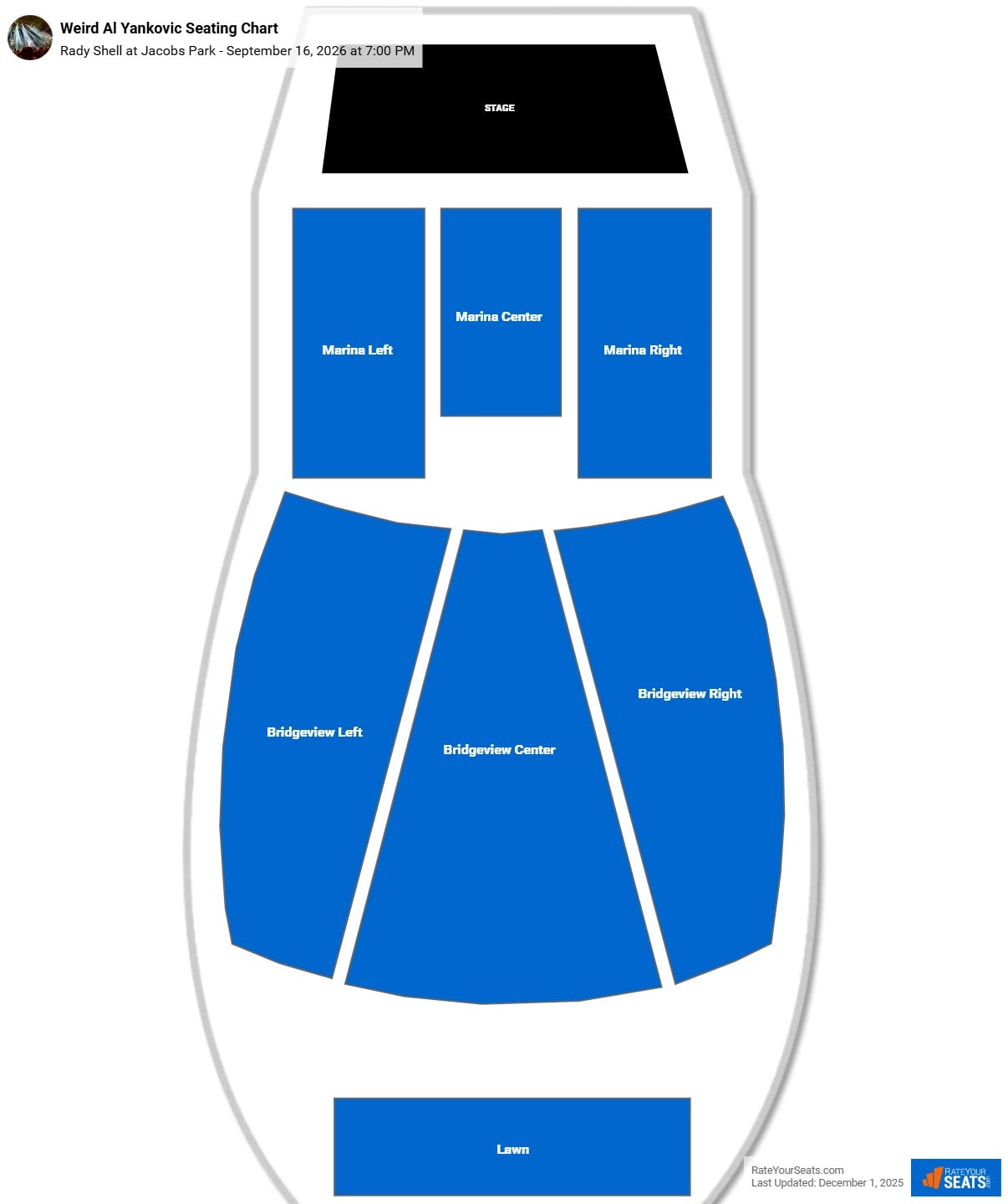 Weird Al Yankovic seating chart Rady Shell at Jacobs Park