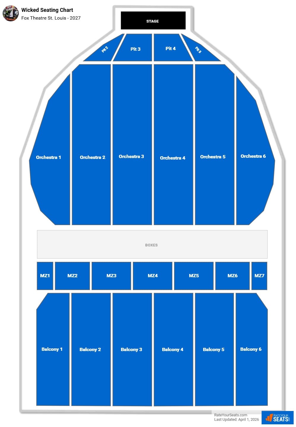 Wicked seating chart Fox Theatre St. Louis