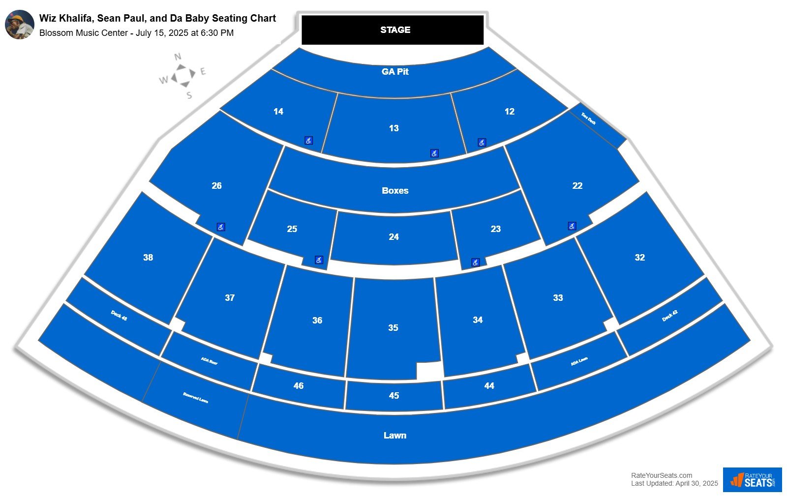 Wiz Khalifa, Sean Paul, and Da Baby seating chart Blossom Music Center