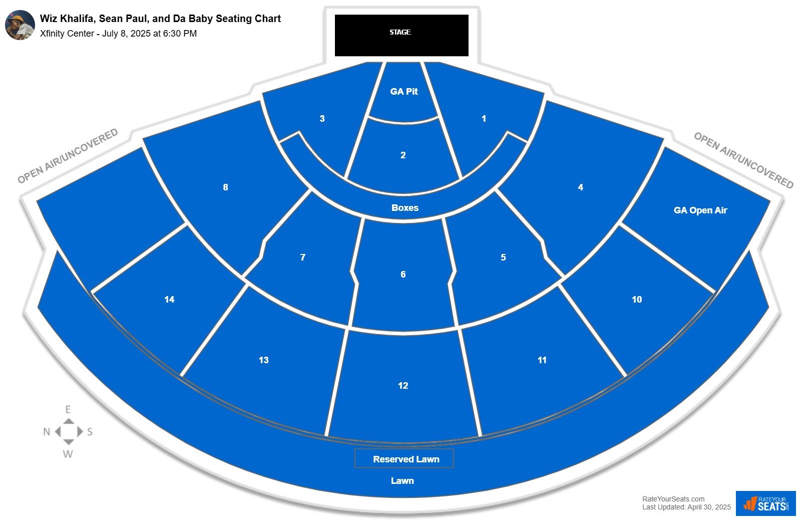 Wiz Khalifa, Sean Paul, and Da Baby seating chart Xfinity Center (Mansfield)