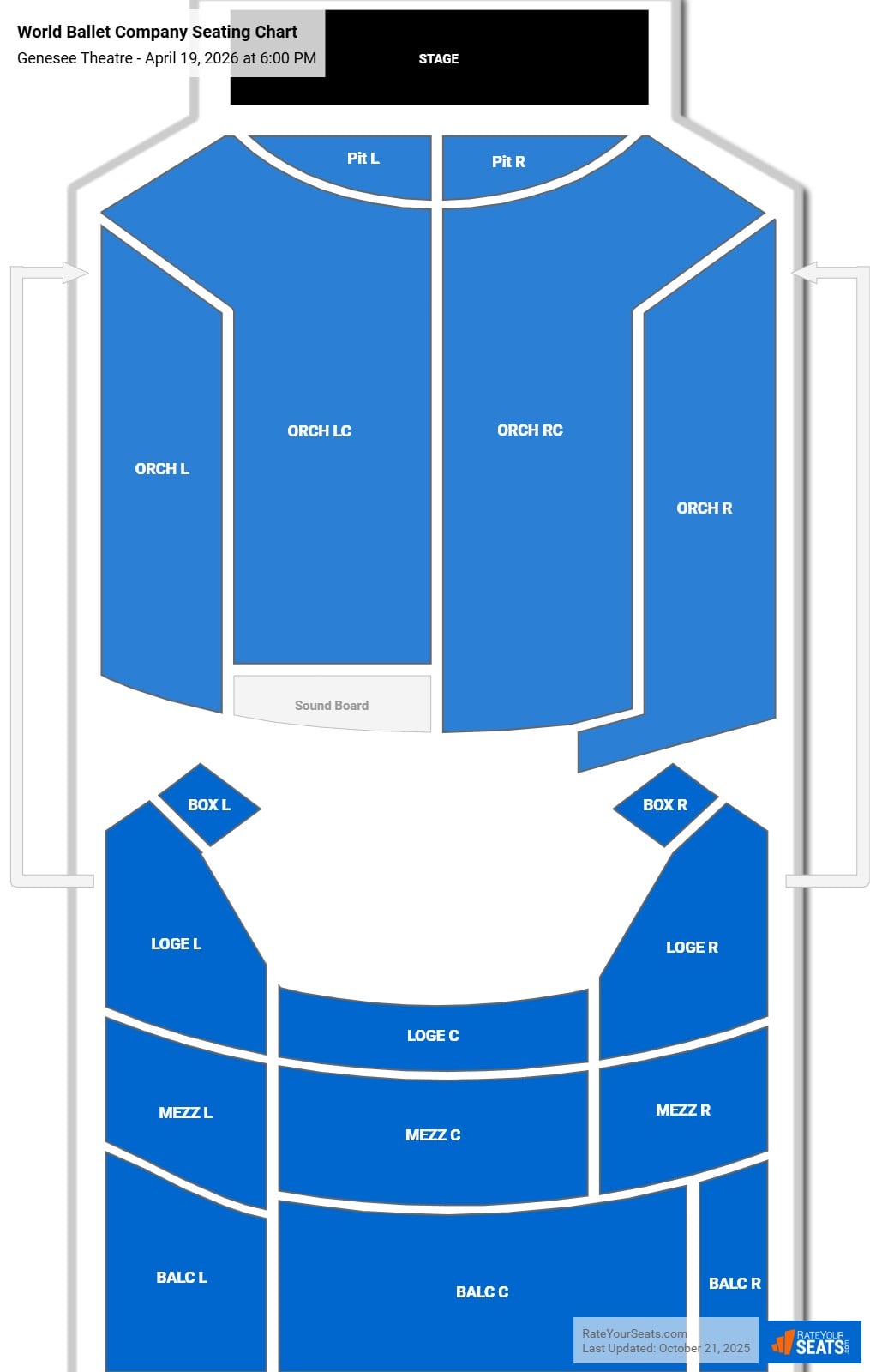 World Ballet Company - Cinderella seating chart Genesee Theatre
