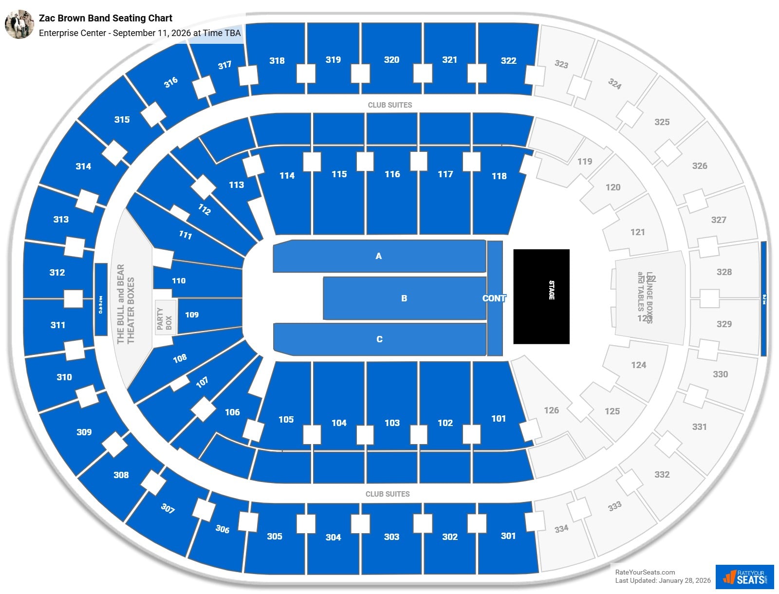 Zac Brown Band seating chart Enterprise Center
