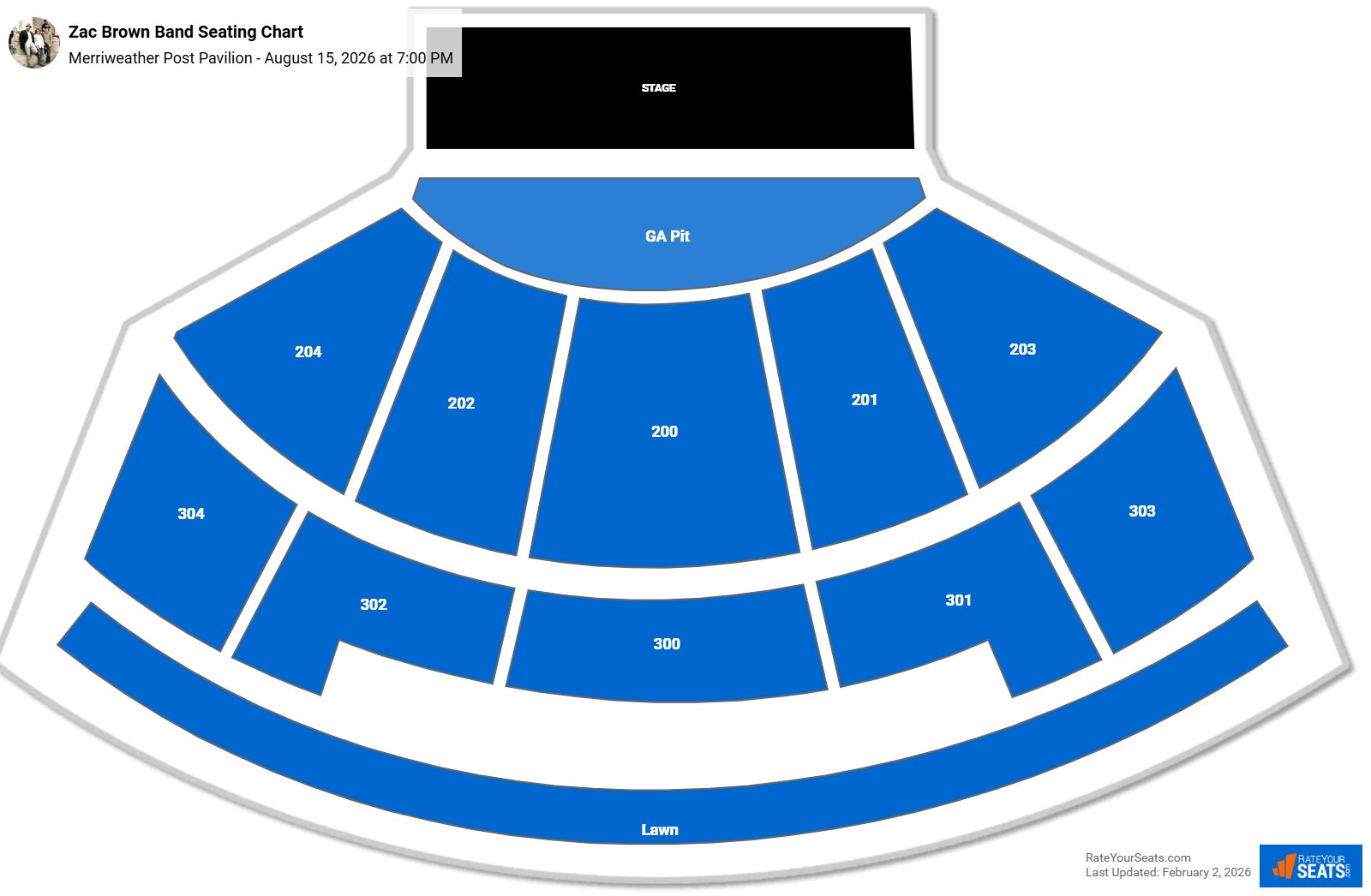 Zac Brown Band seating chart Merriweather Post Pavilion