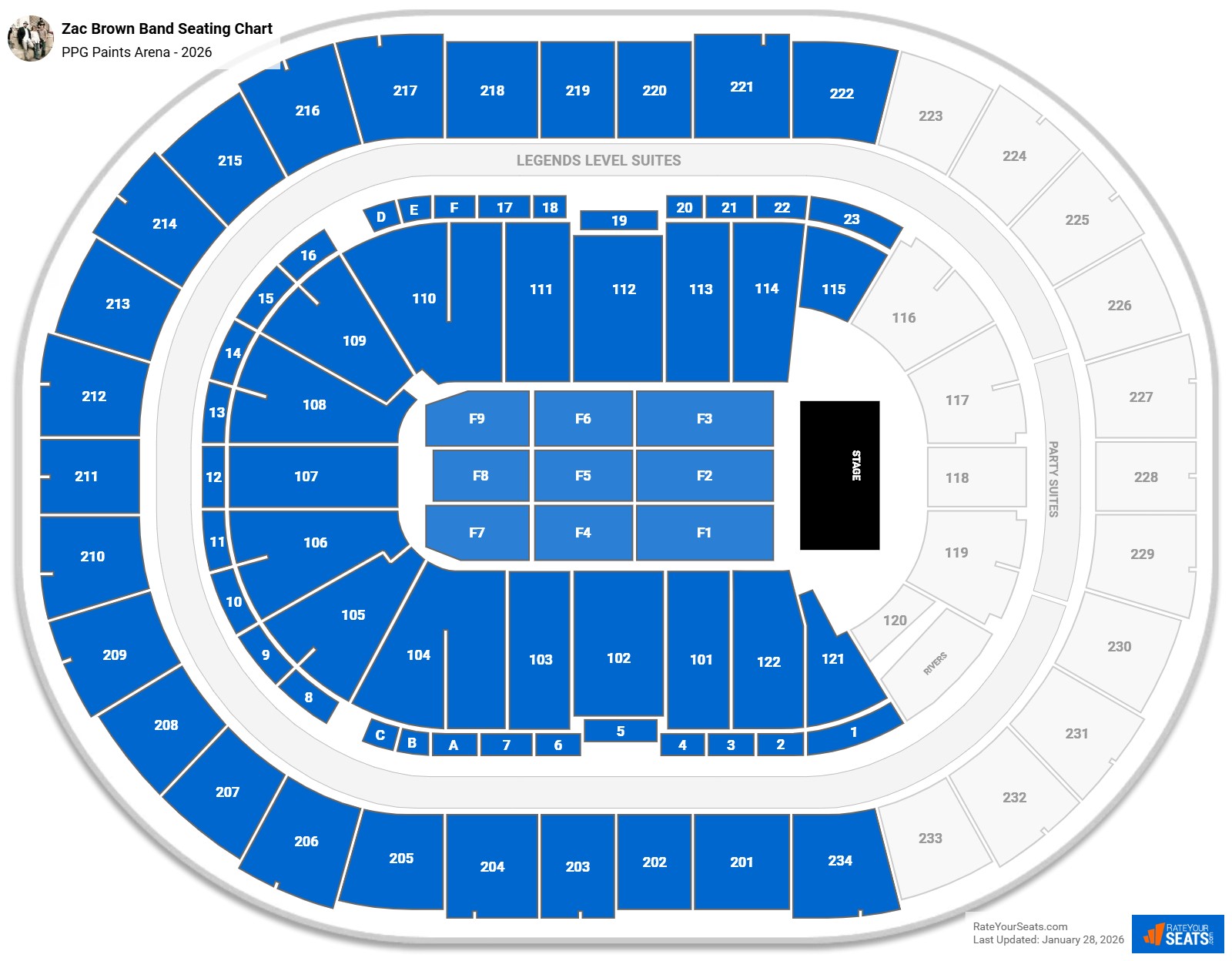 Zac Brown Band seating chart PPG Paints Arena
