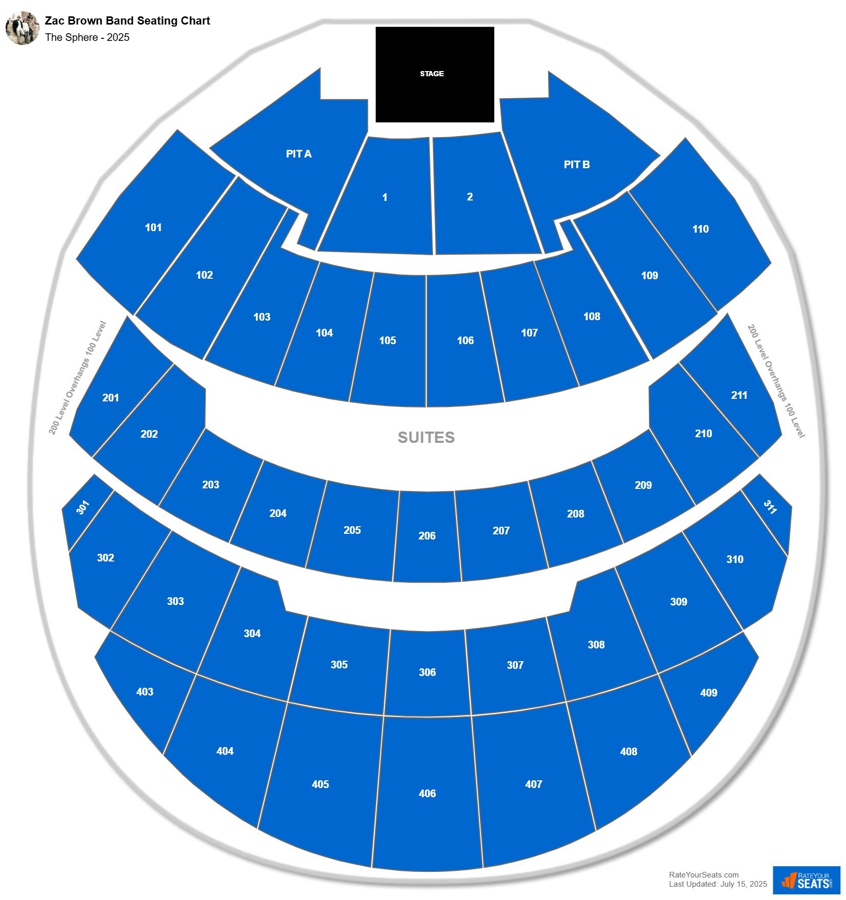 Zac Brown Band seating chart The Sphere