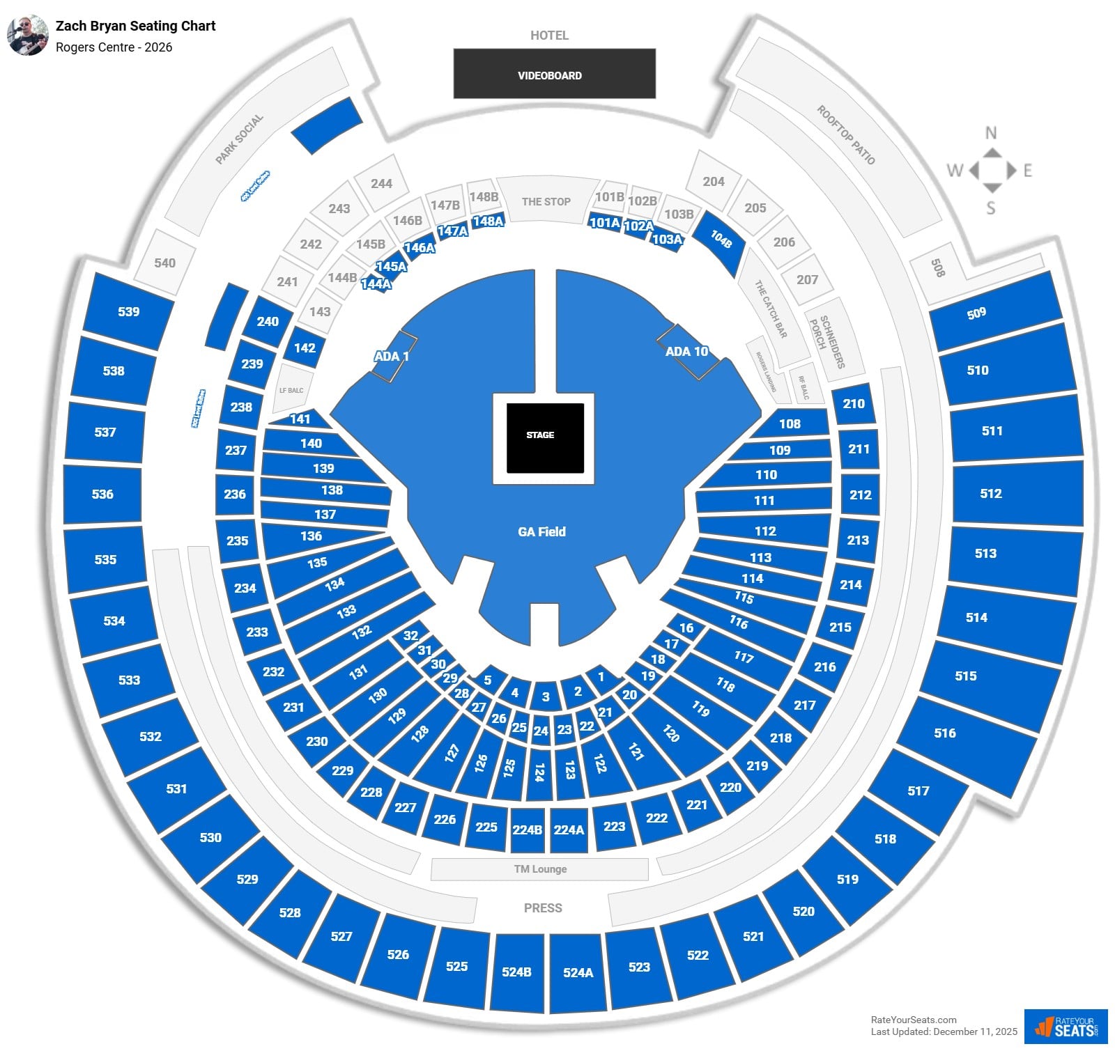 Zach Bryan seating chart Rogers Centre