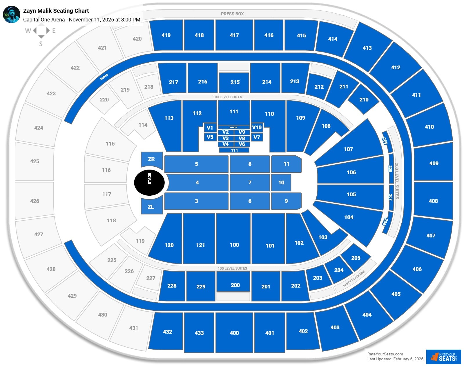 Zayn Malik seating chart Capital One Arena