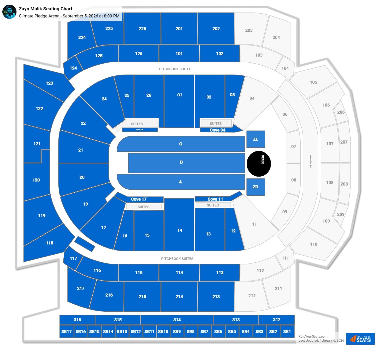 Zayn Malik seating chart Climate Pledge Arena