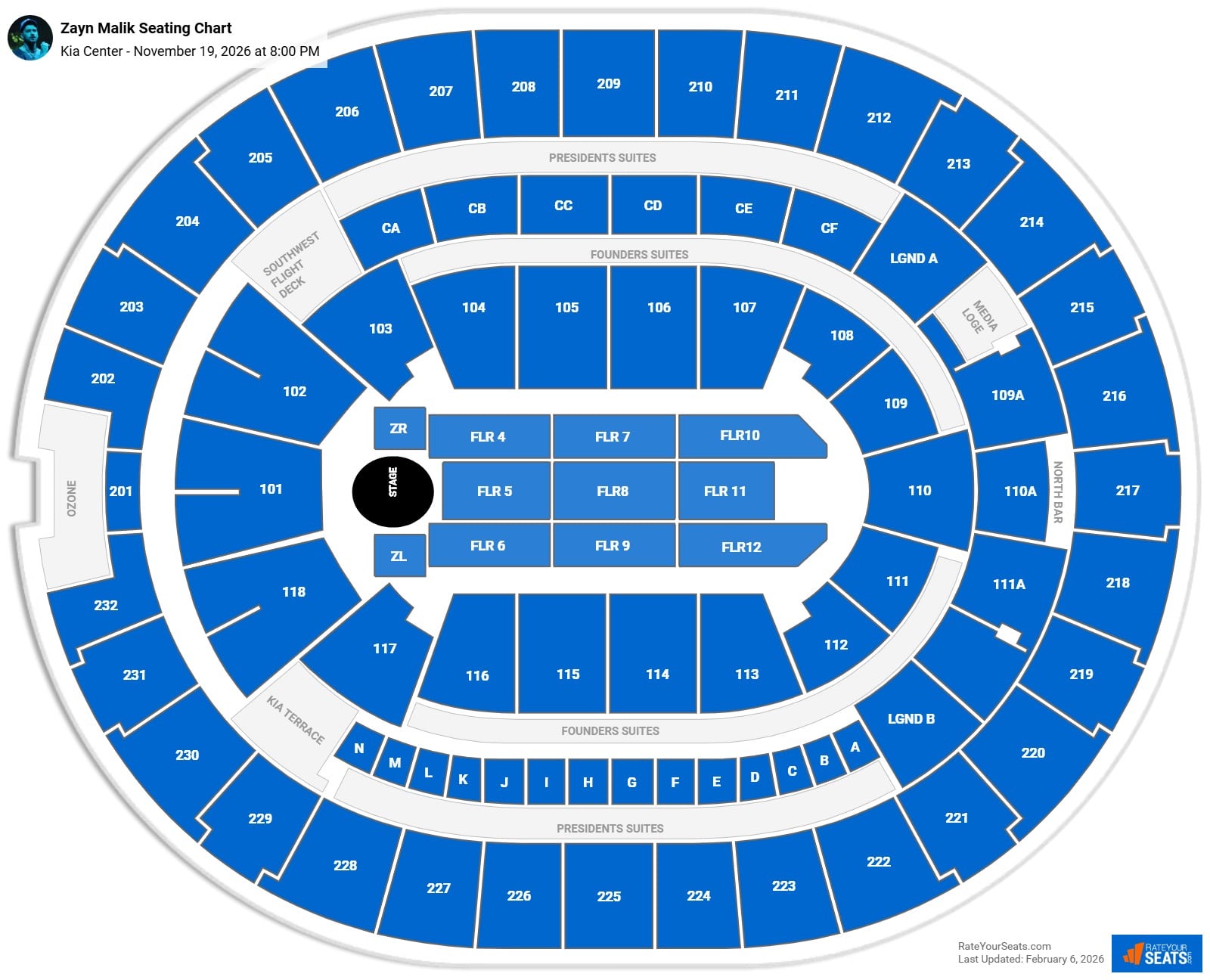 Zayn Malik seating chart Kia Center